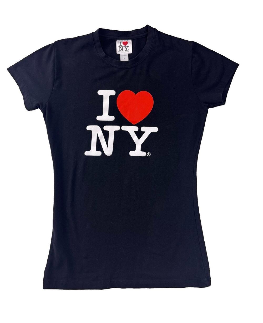 I Love NY Black Fitted T-Shirt Women's Size L New York Heart Graphic Tee